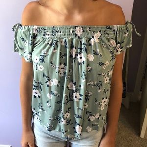 Off the shoulder green flowy shirt